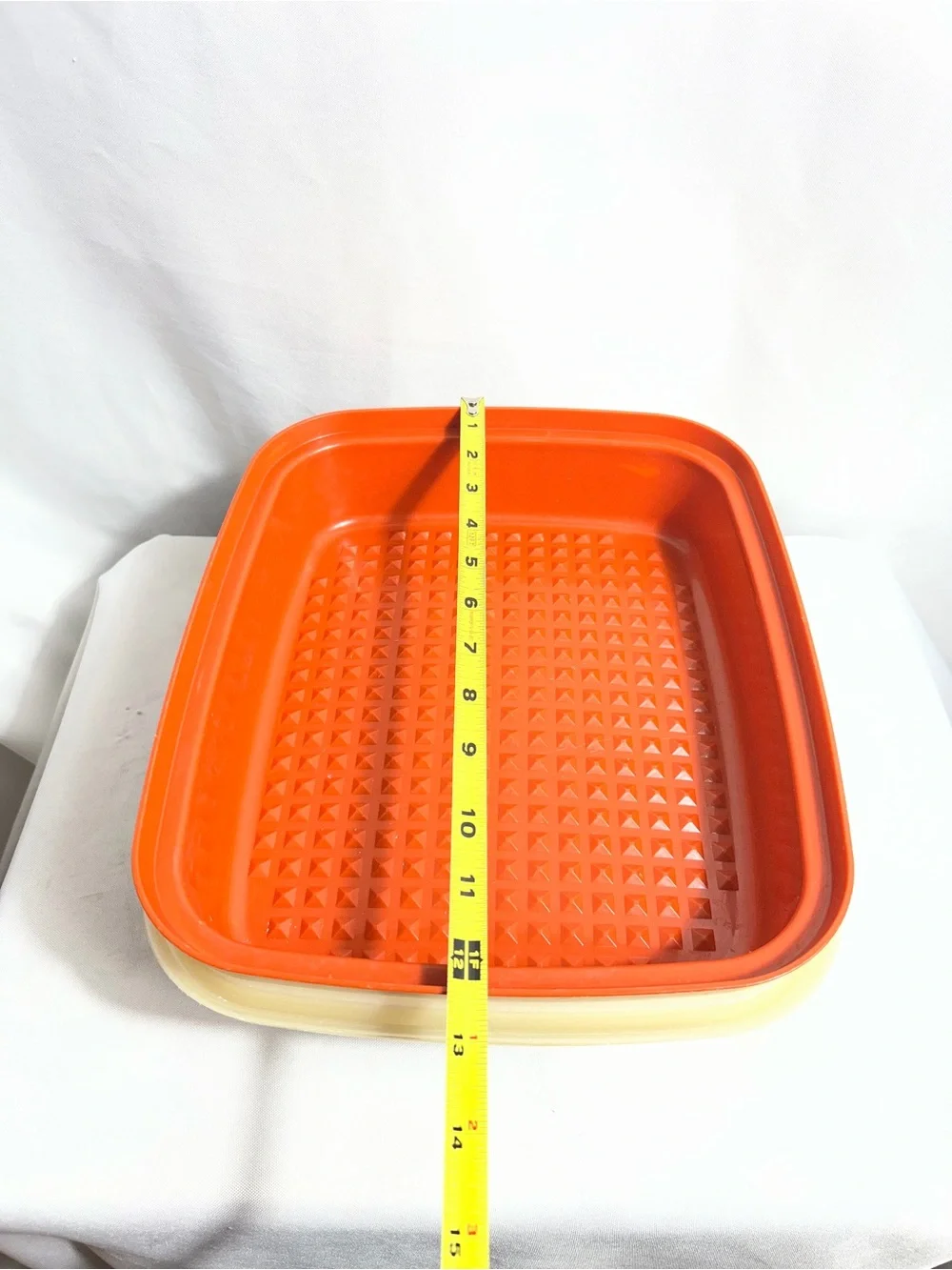 Vintage Tupperware Servalier Square Container Orange Red Sheer Lid Made USA